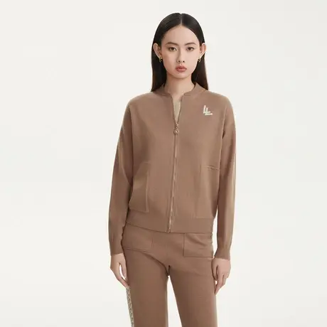 LANCY/悦朗姿2023新款针织外套女休闲修身高级感运动毛衫女奥莱图片