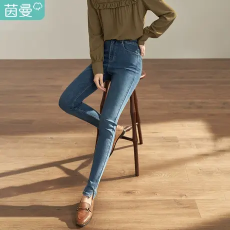 【商场同款】茵曼秋女装新款显瘦下脚小开衩修身弹力铅笔裤图片