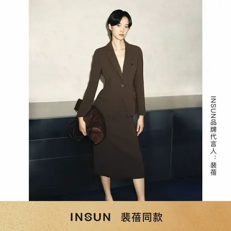 「裴蓓同款」INSUN恩裳2025夏季平驳领三醋酸西装外套图片