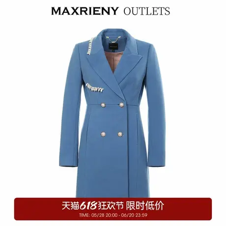 【奥莱】MAXRIENY西装连衣裙式外套冬季大衣长款蓝色图片