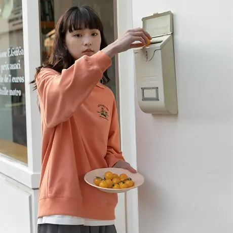 omont蛋挞家 复古刺绣polo领卫衣女设计感宽松百搭设计感休闲上衣图片