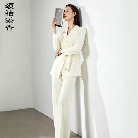 颈袖添香2024秋新款高端职业套装女气质粉色西装商务正装职场OL图片