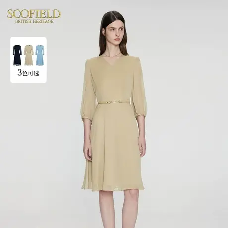 Scofield女装V领收腰高级感连衣裙蓝色仙女裙夏季裙子图片