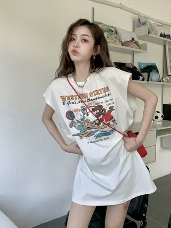 美式复古纯棉吊带运动坎肩背心无袖t恤女夏季外穿宽松篮球服上衣图片