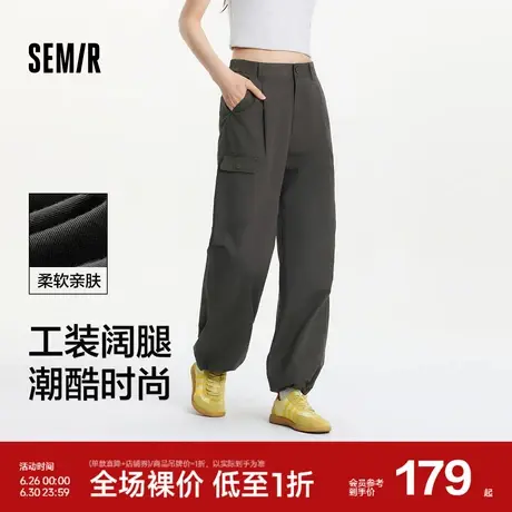 [商场同款]森马休闲裤女设计感工装裤夏季2025新款半松紧腰阔腿裤图片