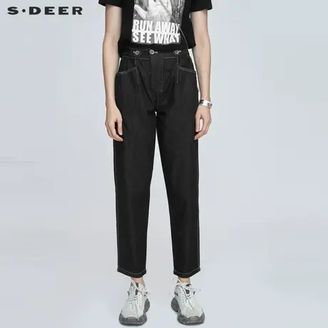 sdeer圣迪奥女装夏装休闲裤松紧拼接牛仔九分裤S21280840图片