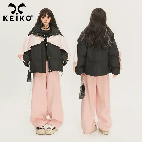 KEIKO 设计感蝴蝶结造型棉服外套加厚冬季韩系减龄拼色棉袄面包服图片