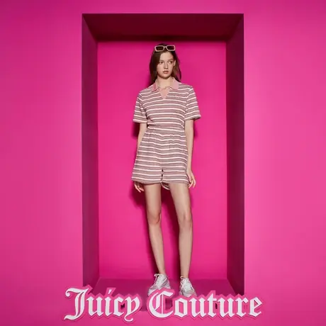 Juicy Couture橘滋新款凹凸肌理条纹绣花休闲短裤图片