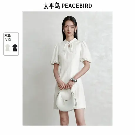 太平鸟国风新中式连衣裙女2025夏季新款盘扣收腰A字显瘦气质短裙图片