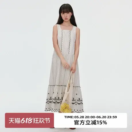 omont蛋挞家复古件拼接无袖连衣裙2025夏宽松设计感条纹背心裙子图片
