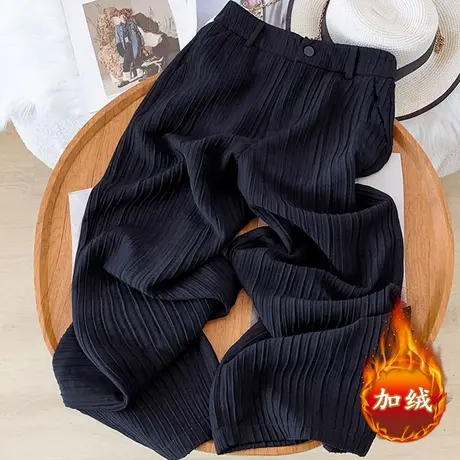 拉夏贝尔安可拉红阔腿裤女2025新款春秋加绒加厚高腰显瘦直筒裤子图片