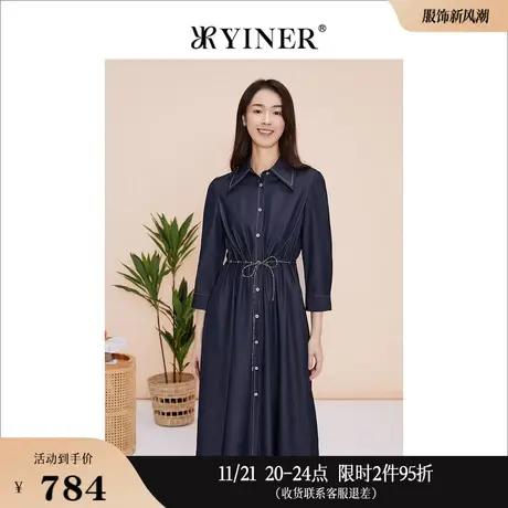 YINER音儿专选春季法式优雅复古POLO领七分袖衬衫连衣裙图片