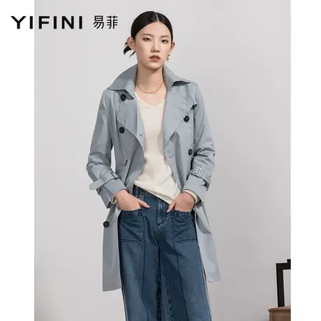 Yifini/易菲收腰显瘦气质风衣外套女春秋新款女装中长款大衣图片