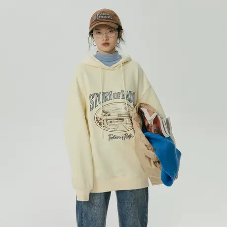 omont蛋挞家 连帽加绒卫衣2023新款女秋冬美式复古oversize卫衣图片