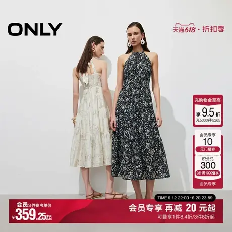 ONLY2025夏季新款波嬉风挂脖领印花无袖系带中长裙修身连衣裙女图片