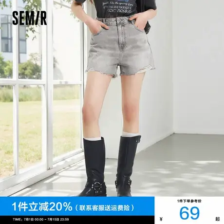 [商场同款]森马牛仔裤女宽松潮酷个性夏2024新款街头毛边短裤复古图片