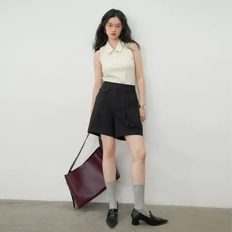 omont蛋挞 直筒高腰短裤夏女宽松显瘦中裤夏季薄款裤子黑色五分裤图片