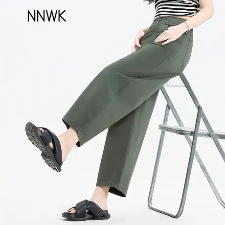 军绿色裤子女休闲裤2025新款夏季薄款小个子八分九分裤弯刀萝卜裤图片