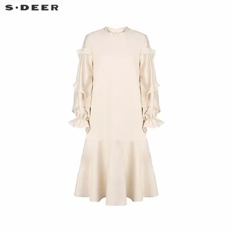sdeer圣迪奥女装复古木耳边圆领不规则连衣裙S244Z12A9图片
