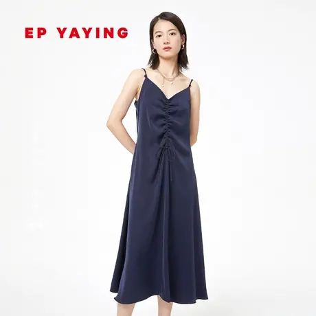 EP YAYING雅莹女装 中长款抽褶连衣裙 吊带小黑裙 商场同款4106C图片