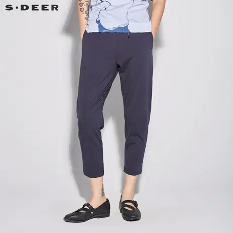 sdeer圣迪奥女装夏装松紧抽绳修身黑色小脚九分裤运动裤S18280825图片