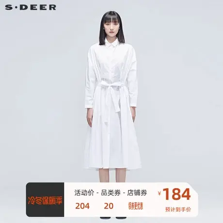 sdeer圣迪奥女装优雅翻领系带印花款连衣裙女秋S20381215图片