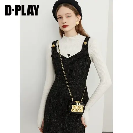 DPLAY【黑标】秋装新法式轻奢亮丝粗花呢经典黑无袖连衣裙图片