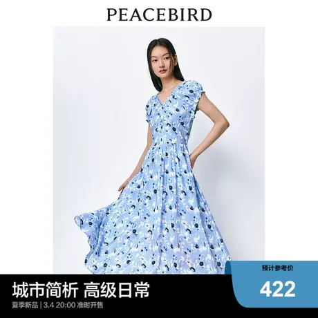 太平鸟女装法式度假碎花裙2025夏新款V领收腰连衣裙显瘦长款裙子图片
