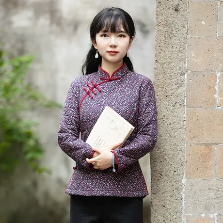 筠雅唐装女中国风冬装棉袄过年古装盘扣上衣茶服女秋冬中式女装图片