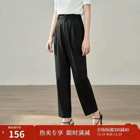 【商场同款】茵曼休闲通勤萝卜裤2023夏季女装新款松紧腰九分裤图片