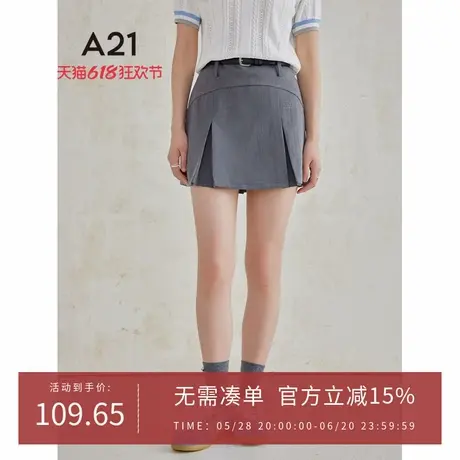 A21女装A摆短裙女生夏季百褶半身裙薄款显瘦A字裙图片
