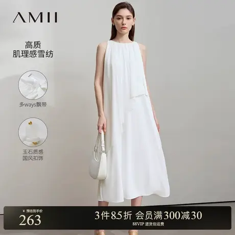 Amii2025夏新款度假风圆领无袖不规则飘片连衣裙女A字裙子小黑裙图片