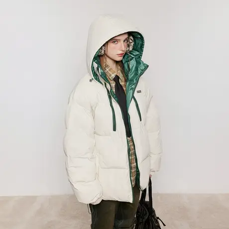 潮牌撞色连帽棉服女加厚冬季外套2023新款复古面包服宽松棉衣棉袄图片