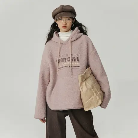 omont蛋挞家 羊羔毛连帽卫衣女秋冬2023新款复古宽松小个子卫衣图片