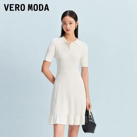 Vero Moda连衣裙2025秋季新款翻领仿珍珠纽扣竖坑条针织裙通勤图片