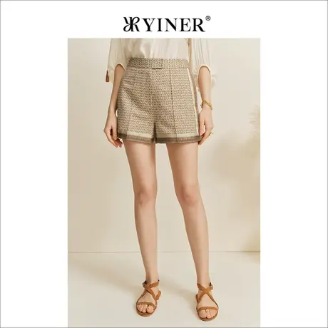 YINER音儿女装秋字母印花含高腰桑蚕丝阔腿休闲裤图片