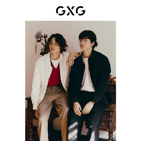 GXG男装 年系列双色提花面料经典立体绣花长袖衬衫2024春季品图片