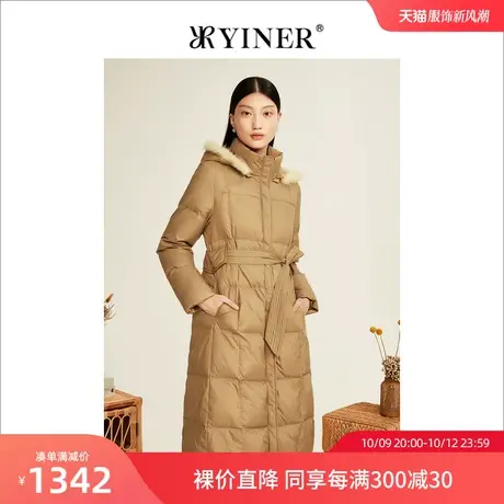 YINER音儿专柜女装2022冬季新款高端水貂毛领连帽鹅绒羽绒服图片