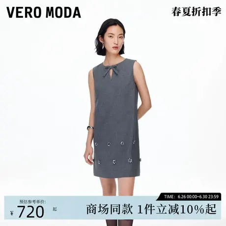 Vero Moda连衣裙2025秋季新款蝴蝶结镂空花朵钉珠短裙32537A027图片