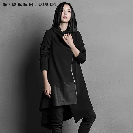 sdeer圣迪奥女装现代线条感斜襟连帽长外套S15381878图片