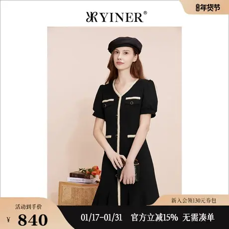 【环保系列】YINER音儿专选女装夏季V领通勤风连衣裙图片