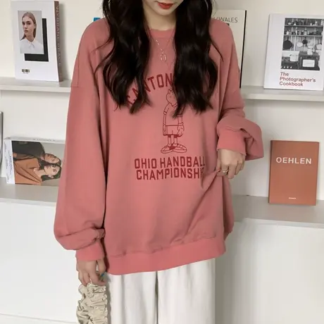 日系古着vintage卫衣女春秋薄款长袖宽松韩版ins上衣bf慵懒风外套图片