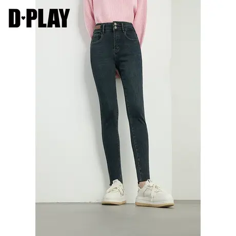 DPLAY春修腿牛仔裤复古百搭收腰显瘦蓝色加厚磨毛小脚裤铅笔裤图片
