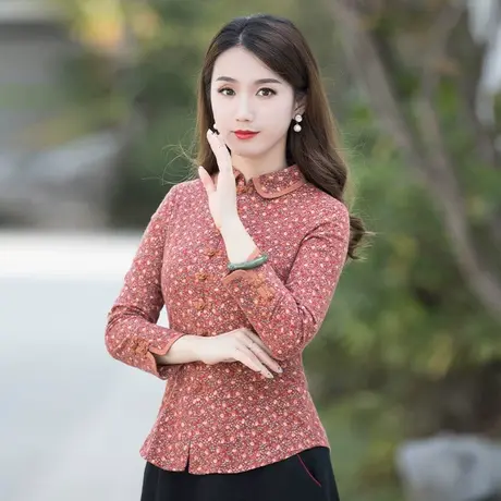 筠雅唐装女中国风古装盘扣上衣改良旗袍复古长袖茶服女民族风女装图片