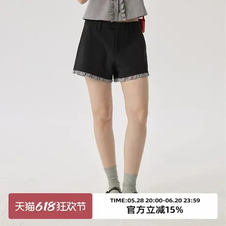 omont蛋挞家 复古低腰荷叶边短裤夏季新款直筒显瘦休闲裤子图片