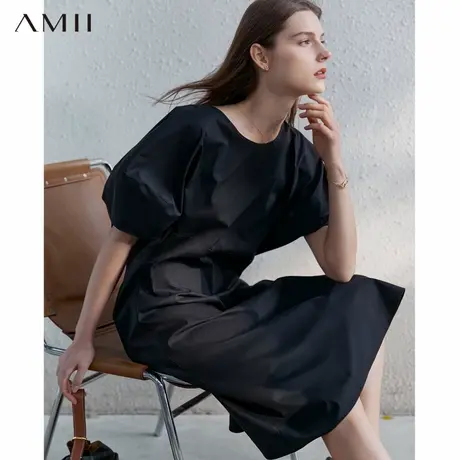 Amii2025夏季新款长款连衣裙女灯笼袖高级感小黑裙小众设计感裙子图片