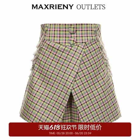 【奥莱】MAXRIENY格纹复古短裤夏季女士高腰美腿裤显瘦小众直筒裤图片