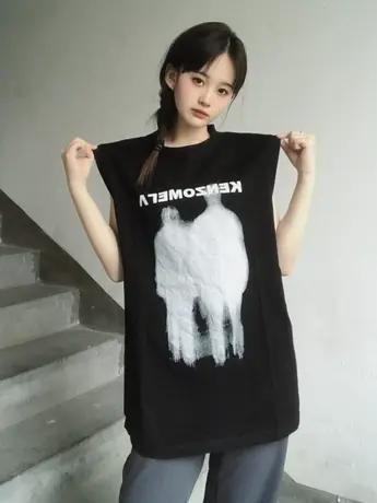 纯棉港风吊带运动坎肩背心无袖t恤女夏季设计感小众外穿宽松上衣图片