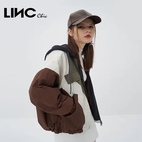 LINC金羽杰羽绒服女2023冬新款拼接轻薄连帽反季专柜断码女款夹克图片