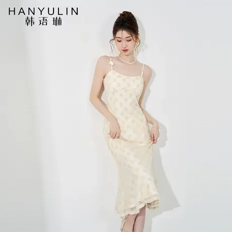 法式浪漫吊带连衣裙女质感高级吊带裙2025新款中长款气质鱼尾裙子图片